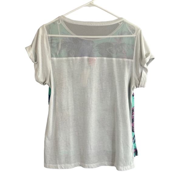 Puma Blue & White Multicolor Colorful Floral Tropical Casual T-Shirt Women Sz L - Picture 2 of 10